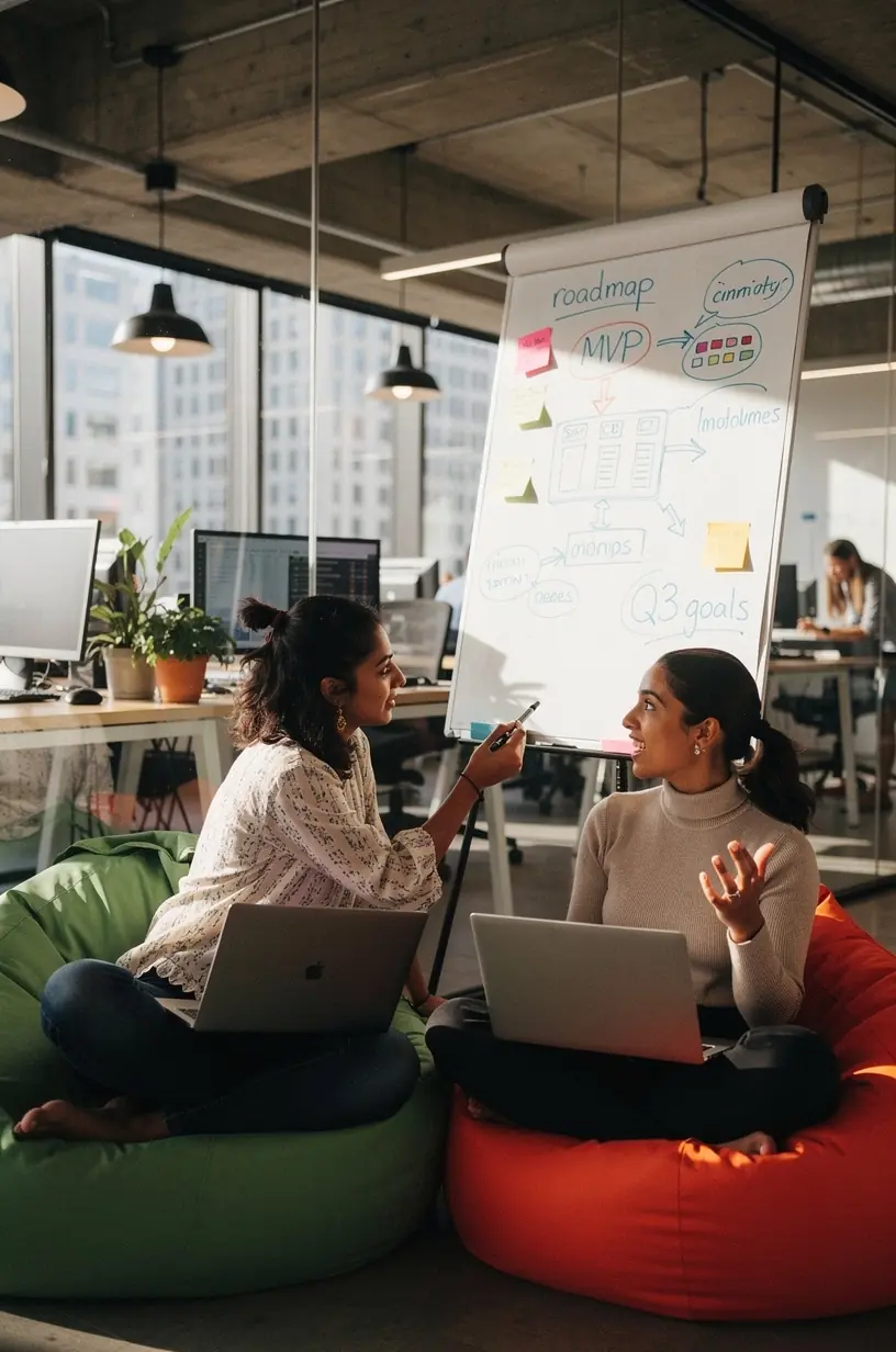 Team members collaborating with digital tools for productivity.